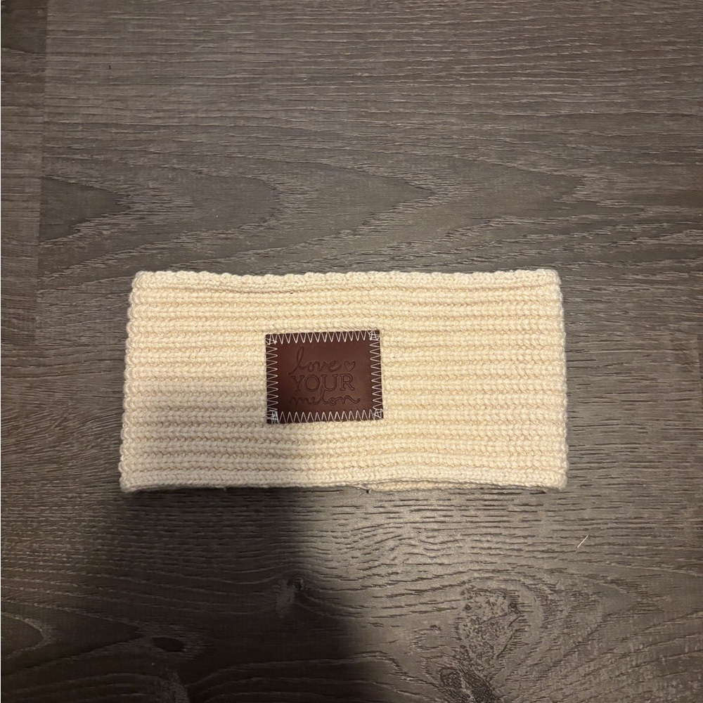 Love Your Melon Cream Knit Headband with Logo Tag